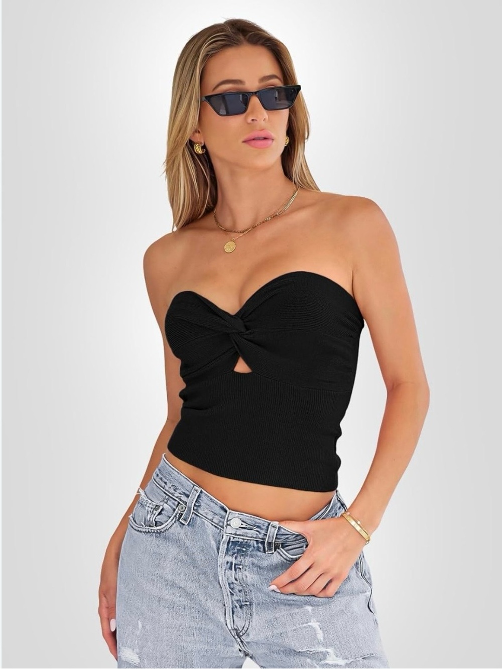 Abercrombie & Fitch Black Strapless Twist Crop Camisole